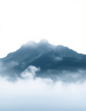 Mountains in the clouds. Landscape with mountains in the fog.の写真素材