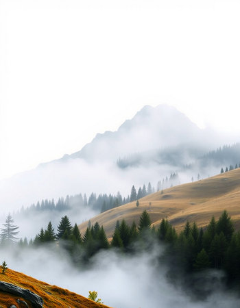 Foggy morning in the Carpathian mountains. Ukraine, Europeの写真素材