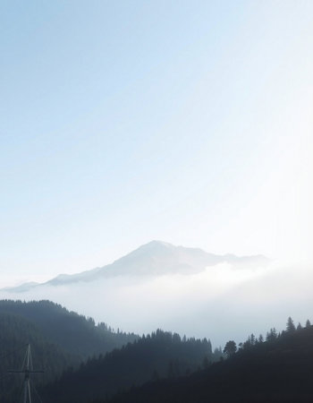 Mountain landscape with fog in the morning. Crimea, Ukraine.の写真素材