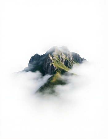 Mountain landscape with clouds and fog.