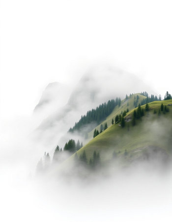 Beautiful mountain landscape in the fog. Caucasus Mountains, Georgia.の写真素材