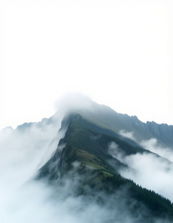 Mountain landscape with clouds and fog. Caucasus Mountains, Georgia.