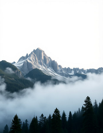 Landscape of Dolomites mountains in Italy with fog and clouds