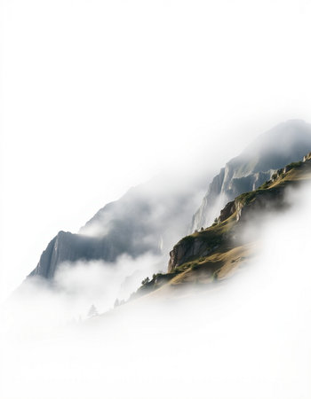 Mountain landscape in the clouds. Caucasus Mountains, Georgia, region Gudauri.