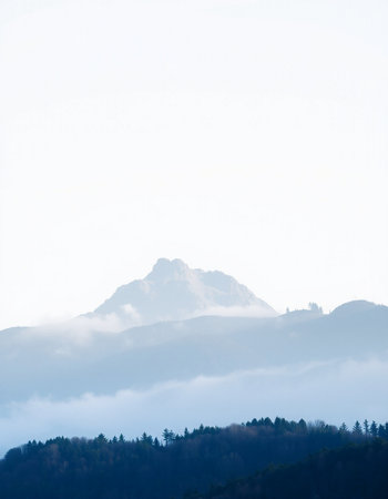 Mountains in the fog in the morning. Crimea, Ukraine.