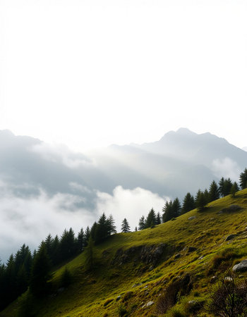 Foggy mountain landscape in the Carpathian Mountains, Ukraine