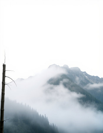 Mountain landscape with fog in the foreground