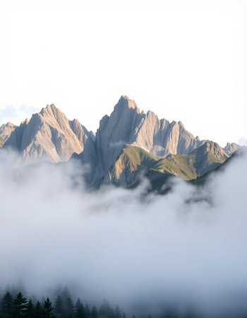 Mountain landscape in the clouds.