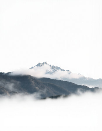 Beautiful landscape of mountains covered with fog in the morning. Caucasus, Russia