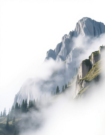 Mountain landscape with fog and clouds. Dolomites, Italyの写真素材