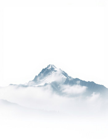 Mountain in the morning mist. White background.