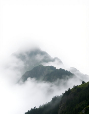 mountains in the clouds on a foggy day, switzerland