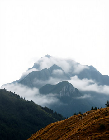 Mountains in the clouds. Caucasus, Dombai, Russiaの写真素材