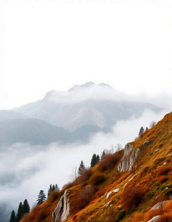 Mountains in the clouds in the autumn. Carpathians, Ukraineの写真素材