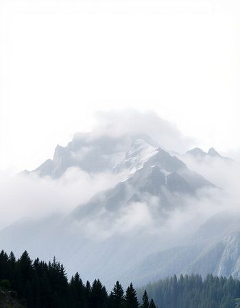 Beautiful mountain landscape with fog in the italian alps.
