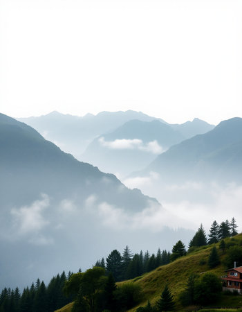 Foggy morning in the mountains of Friuli, Italy.の写真素材