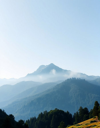 Mountain landscape with fog in the morning. Caucasus Mountains, Georgia.