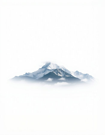 Mountain range in the clouds. Isolated on white background.の写真素材