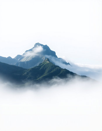 Mountain landscape with fog in the morning. Caucasus, Georgia.の写真素材