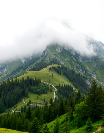 Mountain landscape with cloudsの写真素材