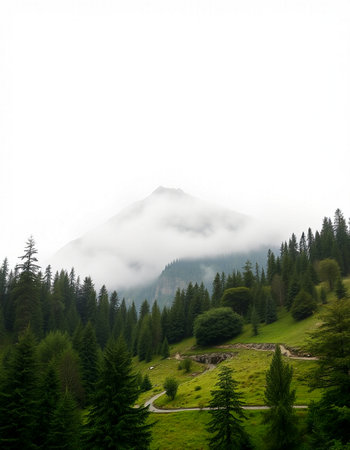 Mountain landscape with forest and fog in the italian alps