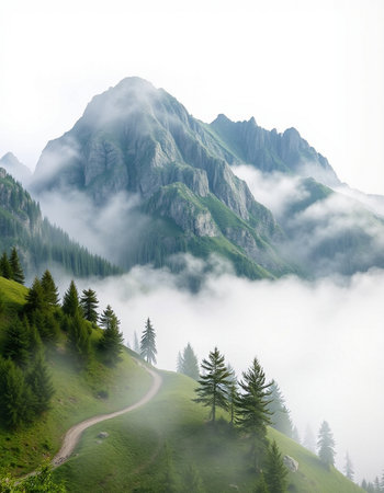 Foggy mountain landscape.の写真素材