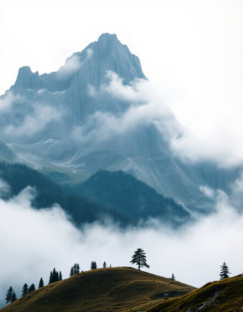 Mountain landscape in the Dolomites, Italy. Cloudy day.
