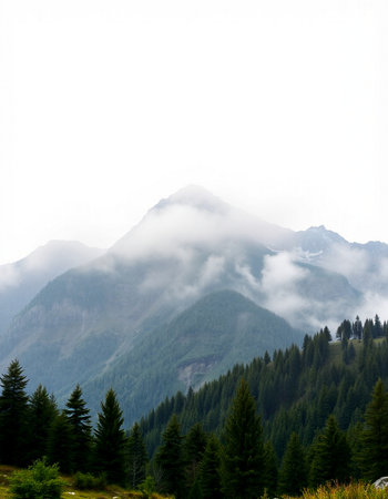 Mountains in the fog in the French Alps. Summer landscape.の写真素材