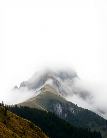 Mountain landscape in the clouds. Caucasus, Dombay.の写真素材