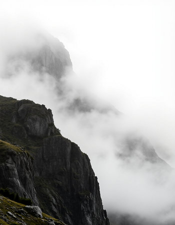 Mountain landscape with clouds and fog