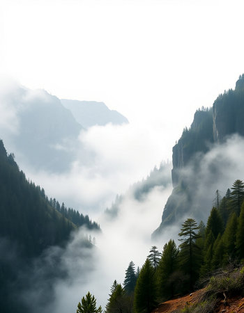 Mountain landscape with fog in Huangshan National Park, China.の写真素材