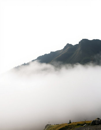 Foggy Mountain Landscape in the High Mountains of Taiwan.