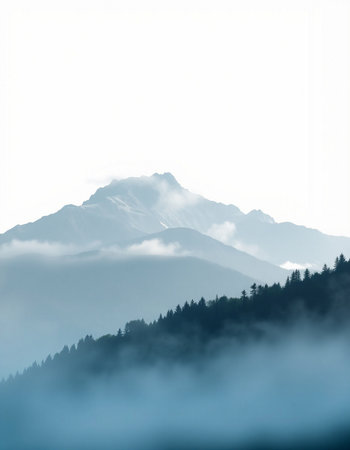 Foggy mountain landscape in the morning. Mountains in the fog.