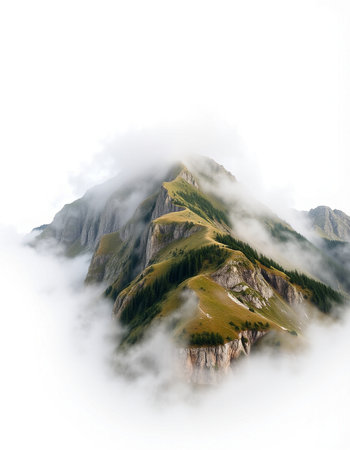 Mountain landscape with clouds and fog on the top of the mountain