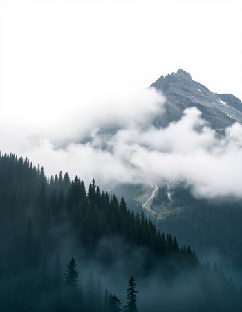 Mountain landscape with fog and clouds