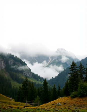 Foggy mountain landscape in the Dolomites, Italy.の写真素材