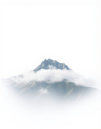 Mountains in the clouds. Isolated on white background.の写真素材