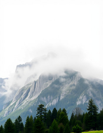 Mountain landscape with fog and clouds in the Alps, Switzerland.