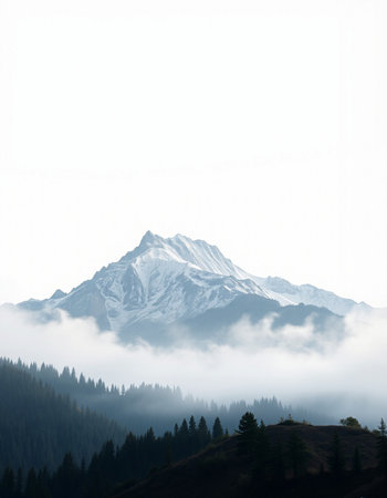 Mountain landscape with fog and clouds. Caucasus Mountains, Georgia.