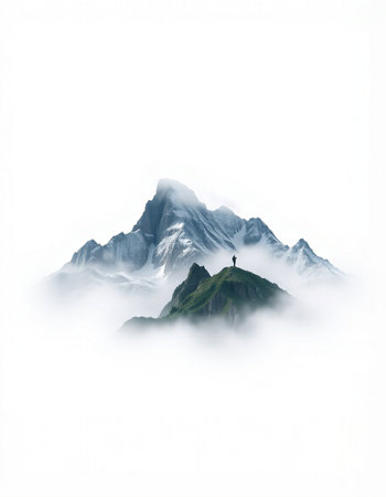 Mountain peak in the clouds on a foggy day