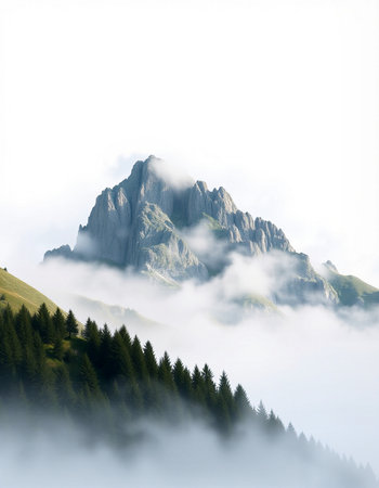 Mountain landscape with fog. Dolomites, Veneto, Italyの写真素材