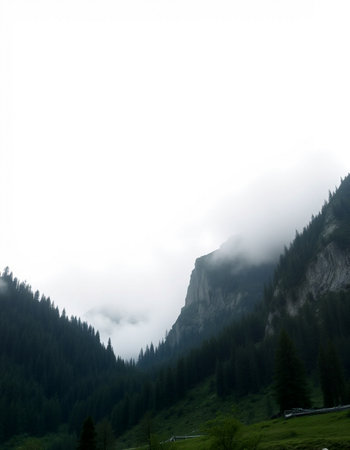Mountain landscape with fog and clouds in the Alps, Switzerland.の写真素材