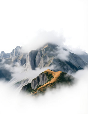 mountains in clouds on a foggy day, Caucasus, Russiaの写真素材