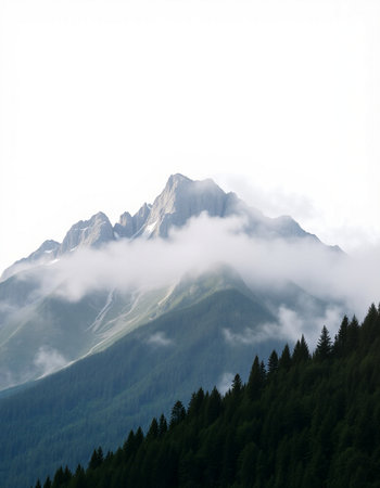 Mountain landscape in the clouds. Caucasus, Dombay.
