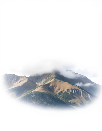 mountains in the clouds on a white background with space for text
