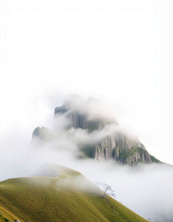 Mountain landscape with clouds and fog. Caucasus Mountains, Georgia.