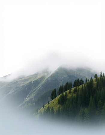 mountain landscape with fog and clouds in the italian alpsの写真素材