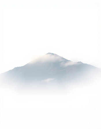 Mountain landscape in the fog, isolated on a white background.の写真素材