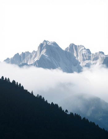 Mountain landscape with clouds and fog.の写真素材