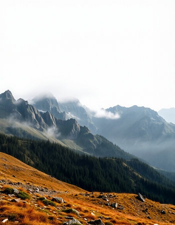 Mountain landscape with fog in the italian Dolomites.